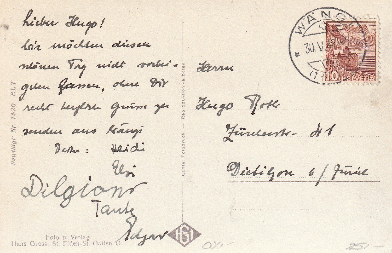 Cartoline postali: Wängi - 1947 – Usato da uttwil venduto da Koehlerfred 1