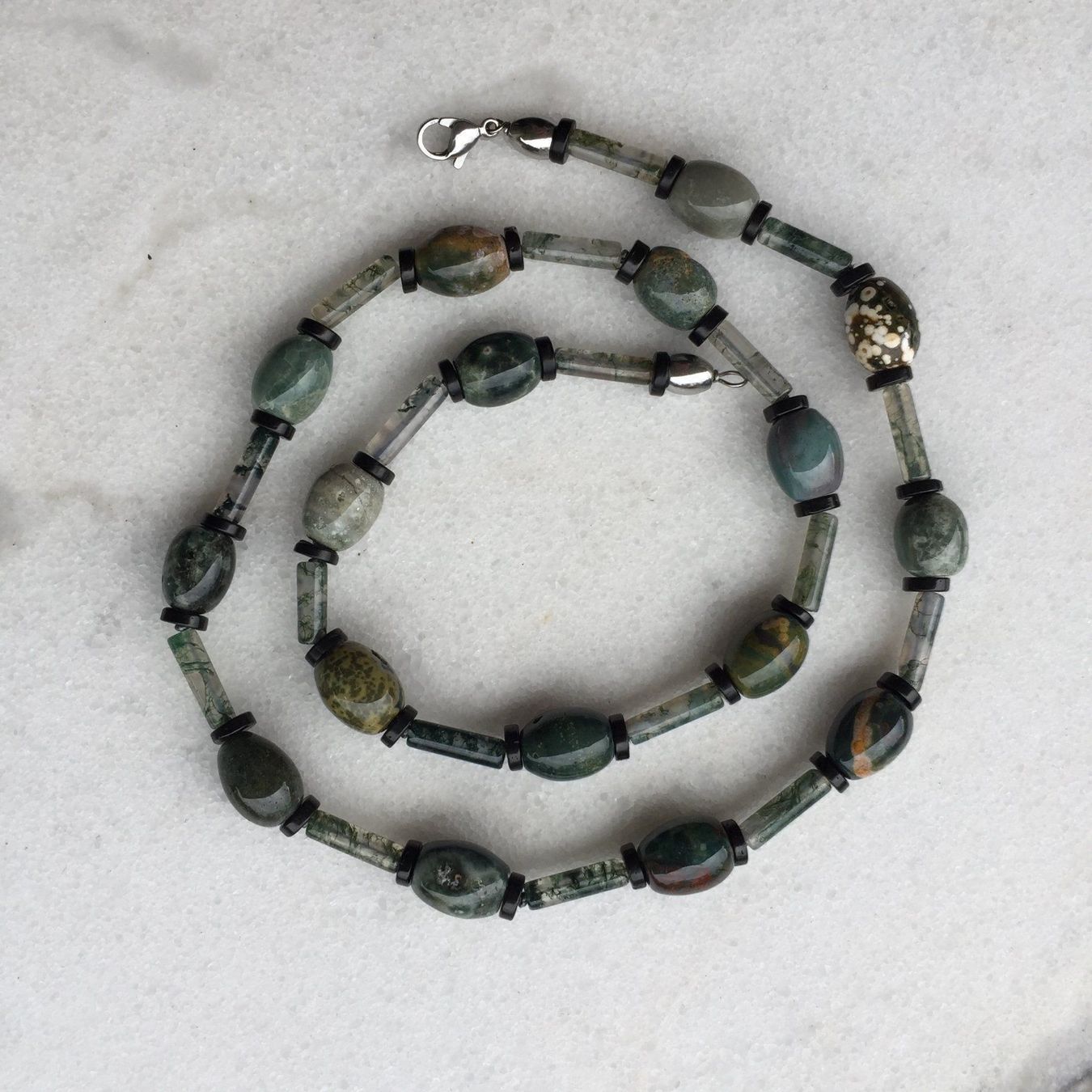 Catenine: Bunt-Jaspis und Moosachat Kette – Nuovo e nell'imballaggio originale da Luzern venduto da Pegasus003 1