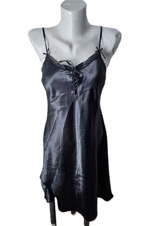 Negligée / Nachthemd Schwarz Satin Spitze Gr. S