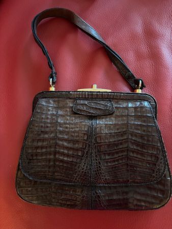 Elegante Vintage Kroko-Handtasche aus echtem Leder, Braun