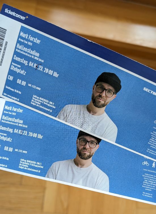 Mark Forster Arena Tour 2024 2xStehplatz Zürich 4.5.2024 Kaufen auf