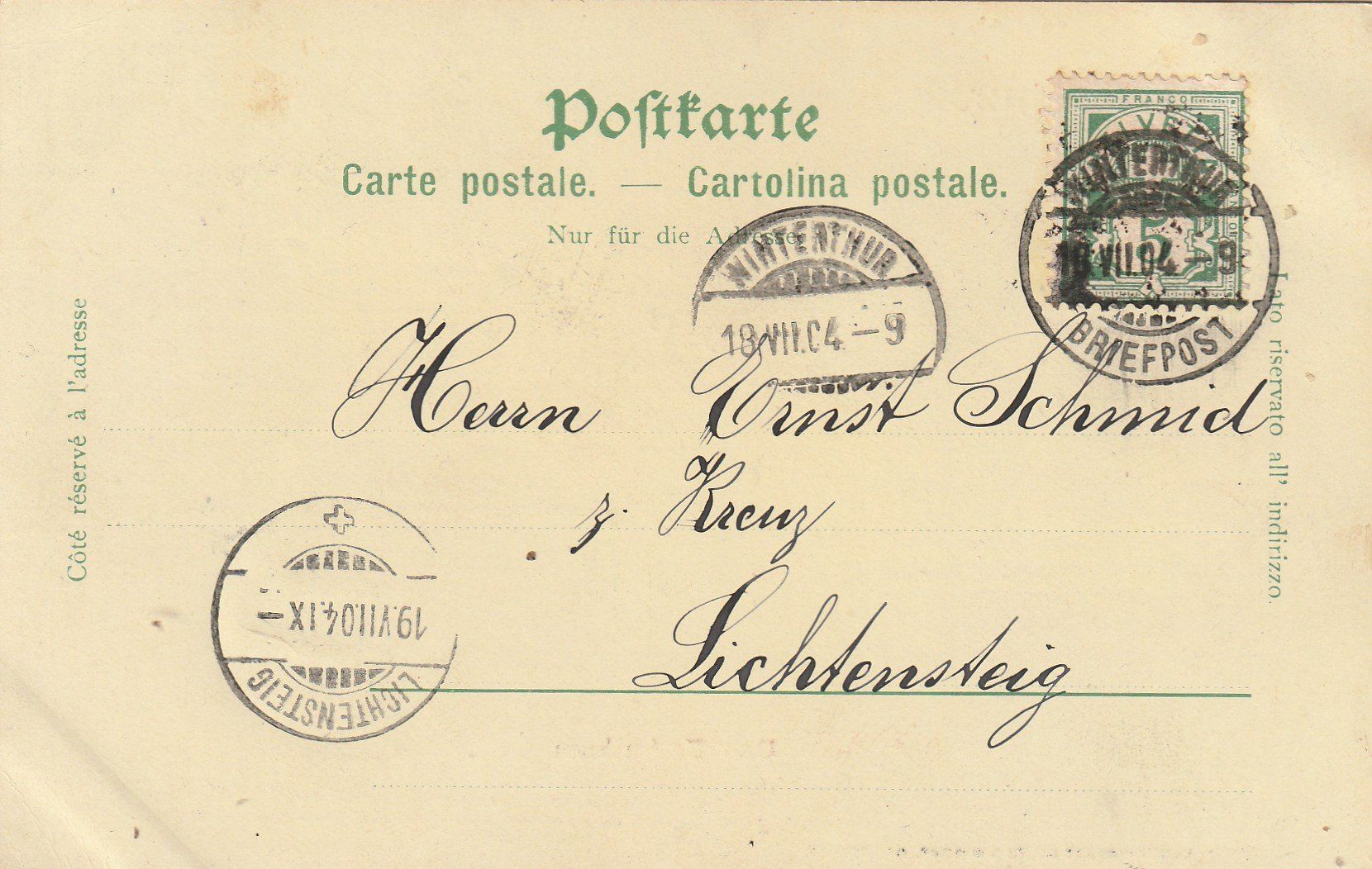 Cartoline postali: Ansichtskarte Winterthur Technikum gelaufen 1904 – Usato da Rupperswil venduto da Ema10 1