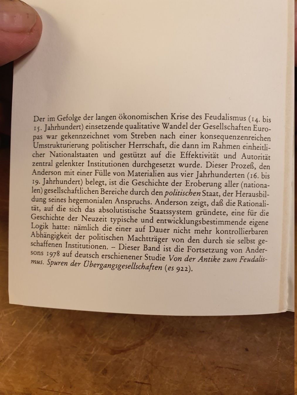 Libri: Die entstehung des absolutistischen Staates - Perry Aderson – Usato da Zürich venduto da loosebone 1