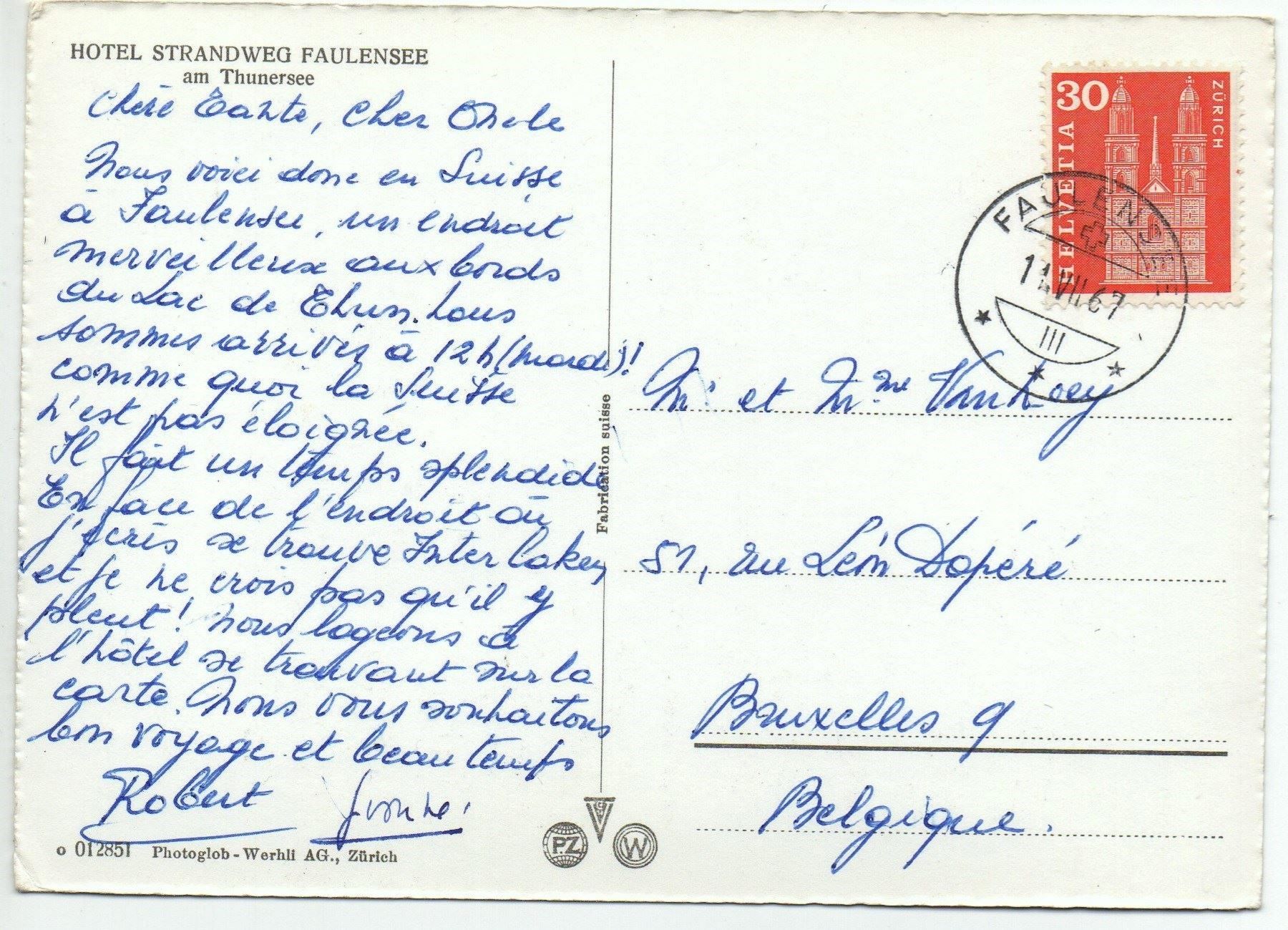 Cartoline postali: FAULENSEE am Thunersee, Hotel Strandweg, Auto – Usato da Jona venduto da philajona 1