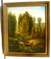 Emile Glodinon Boot mit Bäumen Oel auf Leinwand