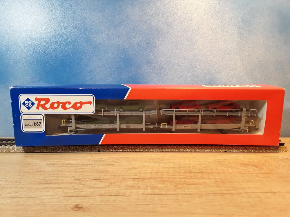 Roco 46631 _ beladener SBB Autotransportwagen Goth _ Spur H0 (Gebraucht ...