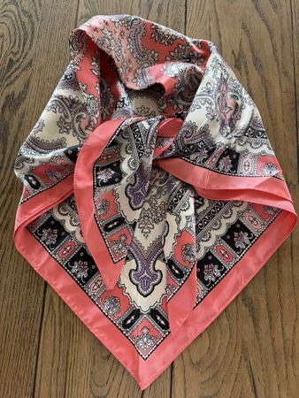 Paisley pink, black and white square scarf 86cm