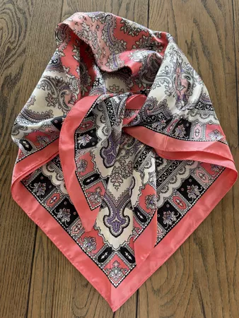 Paisley Scarf, Foulard - pink, black & white square 86cm