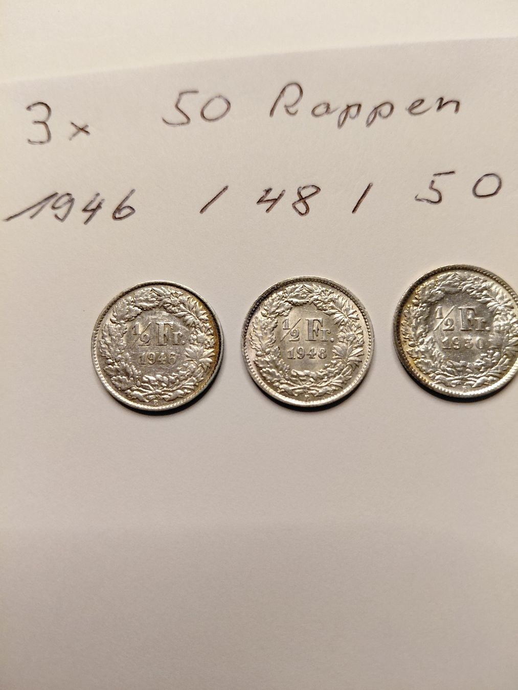 Toutes les monnaies: 3x 50 Rappen silber 1946, 48, 50 – D'occasion à Bonaduz par topolino052