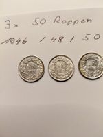 3x 50 Rappen silber 1946, 48, 50