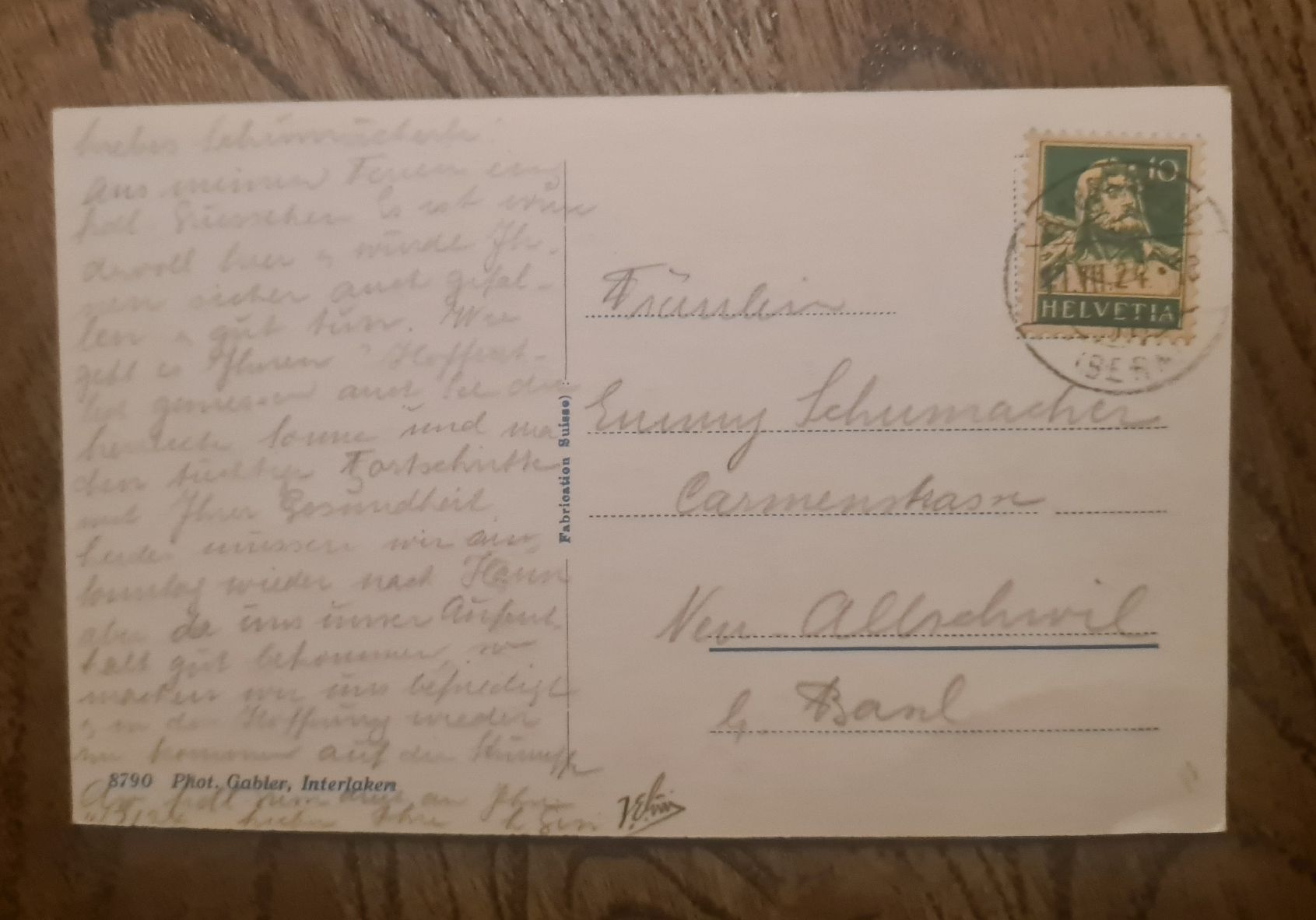 Cartoline postali: Abendstimmung am Brienzersee mit Schiff 1924 – Usato da Ebikon venduto da Donar50 1
