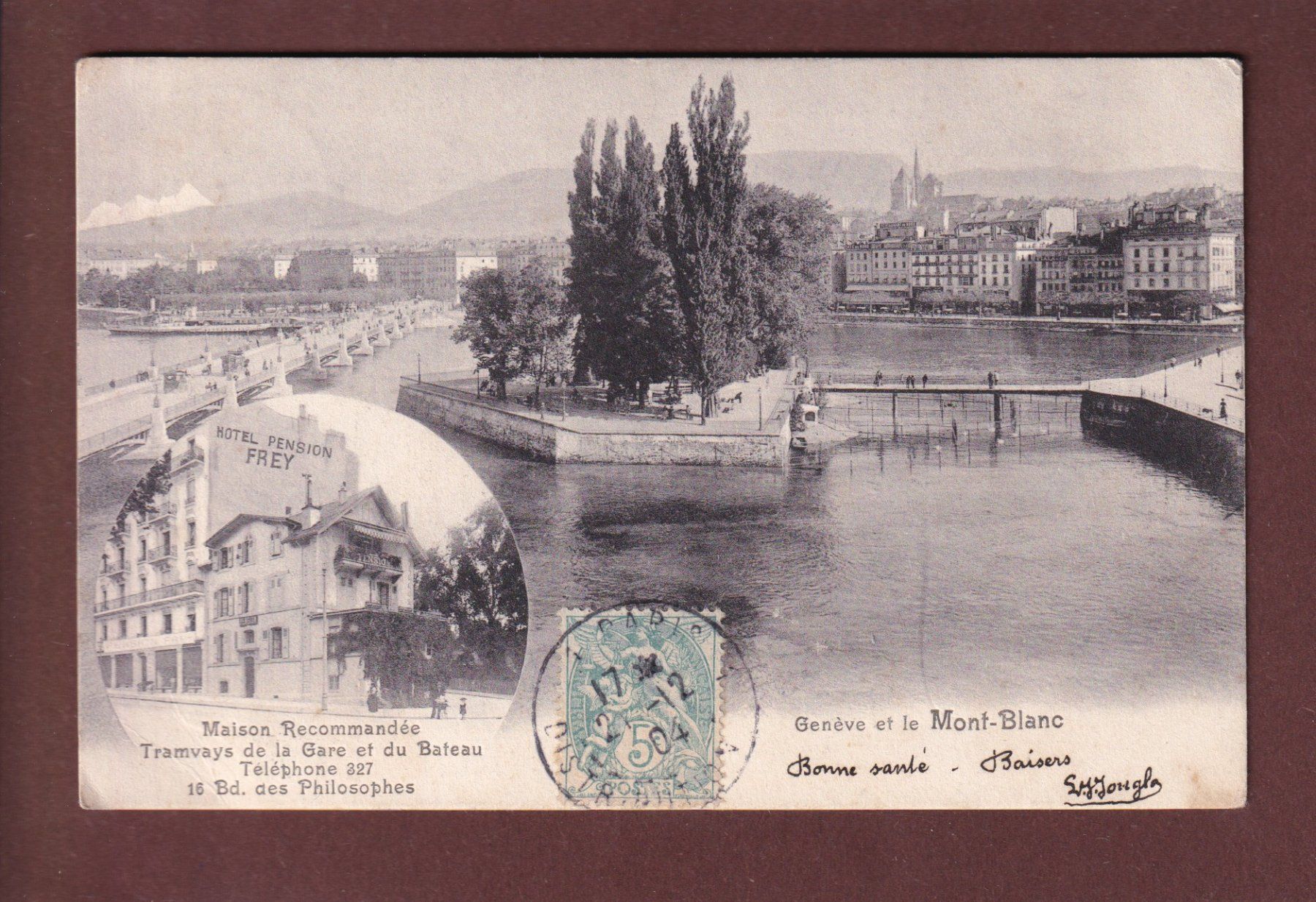 Cartoline postali: GENEVE - Hotel Pension Frey - 1904 – Usato da Pully venduto da nicecards