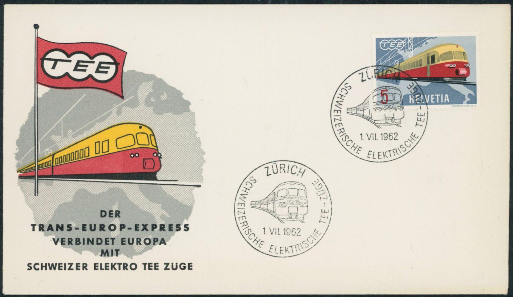 Tutti i francobolli: 1962 - Trans Europa Express TEE - Bahn - Brief – Usato da Schindellegi venduto da leecollect