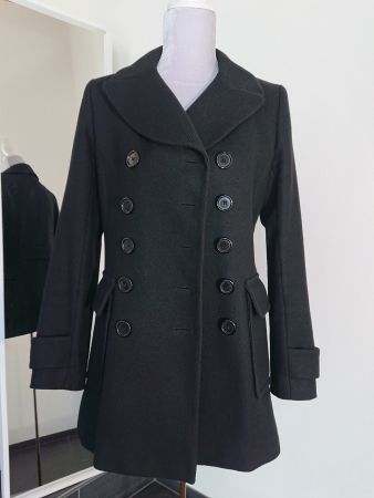 Kurzmantel in Trench-Optik - F T38 / D36 - schwarz - Wolle