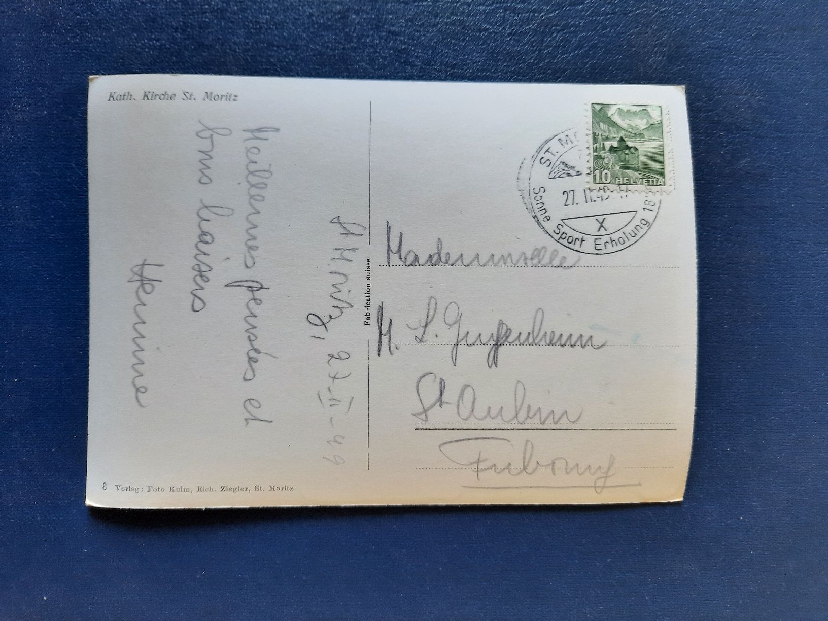Cartoline postali: Ansichtskarte St.Moritz, Kath. Kirche im Schnee, gest.1949 – Usato da Marly venduto da neu-adlerauge65 1