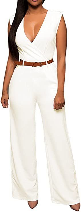 CUPSHE Damen Jumpsuit V-Ausschnitt - Ärmelloser Overall Mit Kreuzwickel & Weitem Bein