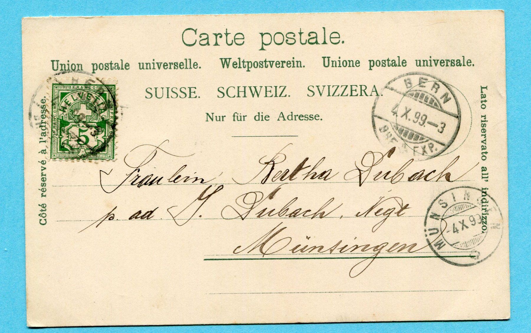 Ansichtskarten: Gruss aus Bern 1899 – Gebraucht aus Opfikon von Prophila 1