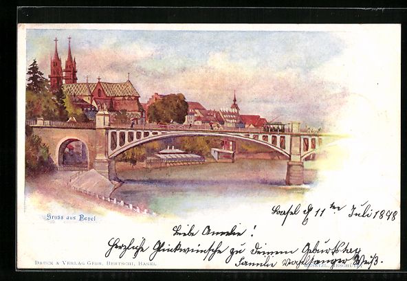 Cartoline postali: Basel, Teilansicht mit Brücke und Stras – Usato da Berlin venduto da bartko-reher