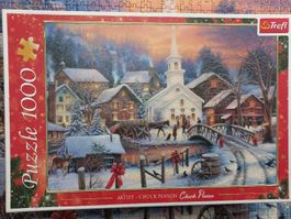 Trefl Puzzle 1000 Teile, Winterdorf mit Kirche, komplett