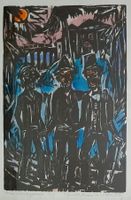 Expressionistischer Holzschnitt Walter Helbig handkoloriert