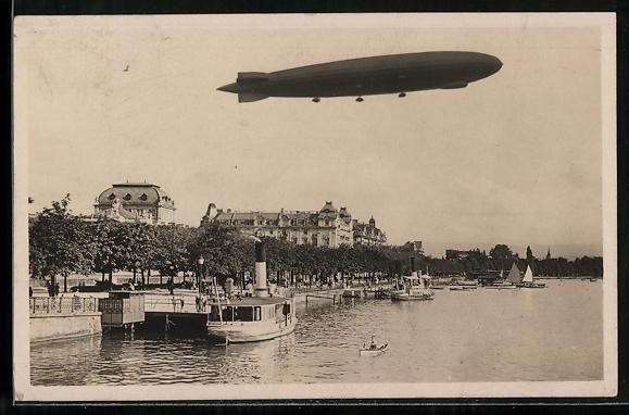 Cartoline postali: Zürich, Amerika-Zeppelin über der Stad – Usato da Berlin venduto da bartko-reher