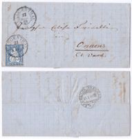 Perfekter Bahnstempel Lausanne-Neuchâtel 1868, Faltbriefchen