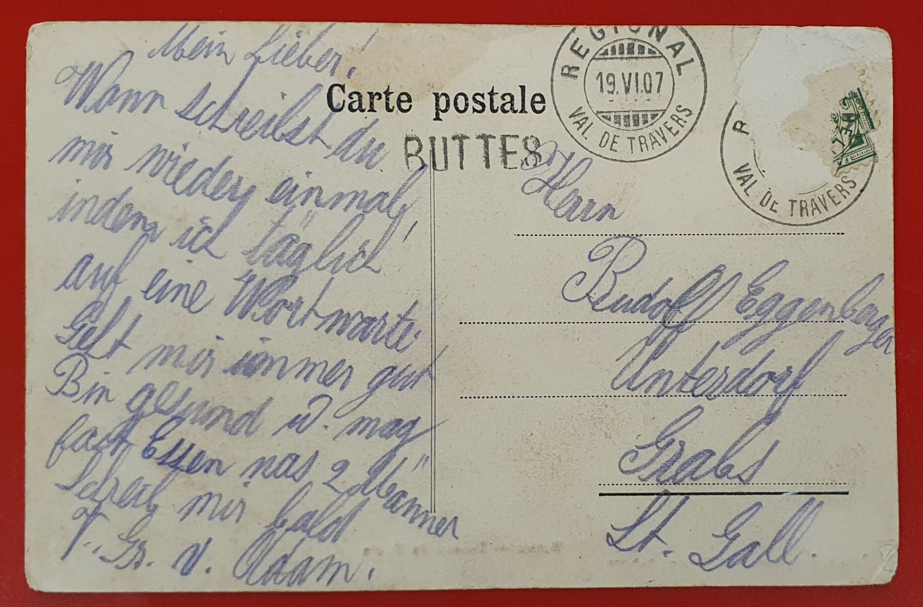 Cartoline postali: Buttes 1907 - Bureau de Poste, belebt – Usato da Kreuzlingen venduto da Rschweiz1 1