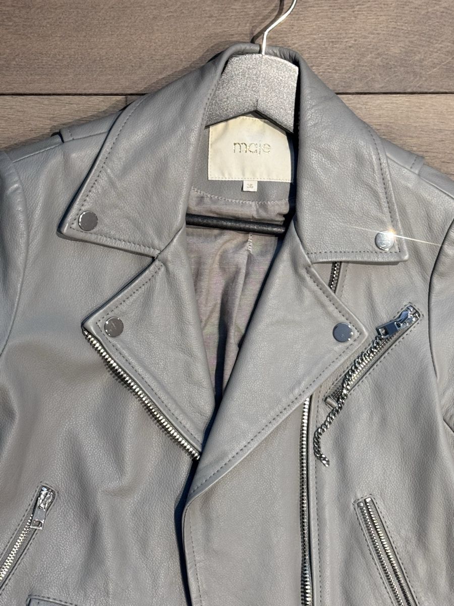 Maje Giacche: MAJE Leather Biker Jacket - Light Grey - Size 36 (S) – Usato da Küsnacht ZH venduto da Taleia80 1
