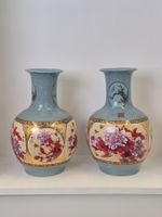 2 Porzellanvasen chinesischer Stil mit Krakelee-Glasur blau