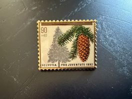 Pro Juventute Anstecknadel 1992, vintage, Goldrand, Rarität