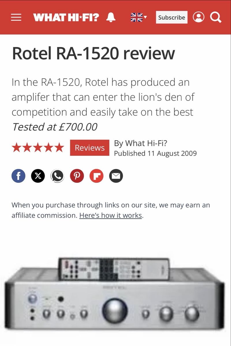 Rotel Amplificatori: Rotel RA-1520 Integrated Amplifier  – Nuovo (secondo la descrizione) da Grand-Lancy venduto da mar_dn8g 5
