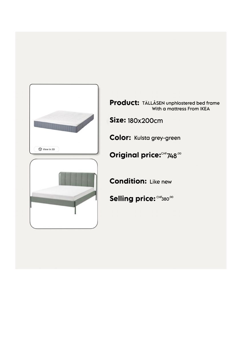 Ikea Letti: TÄLLÅSEN unphlostered bed frame With a mattress  – Nuovo (secondo la descrizione) da Gümligen venduto da san_8cjy