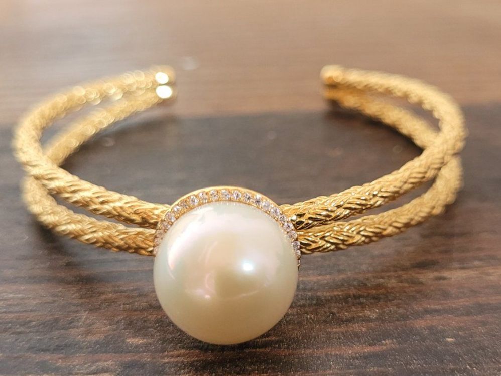 Bracelet Semi-rigide En Argent 925 Avec Camée Sardonique Et Perles D'eau Douce - 19 Cm - Neuf Avec étiquettes