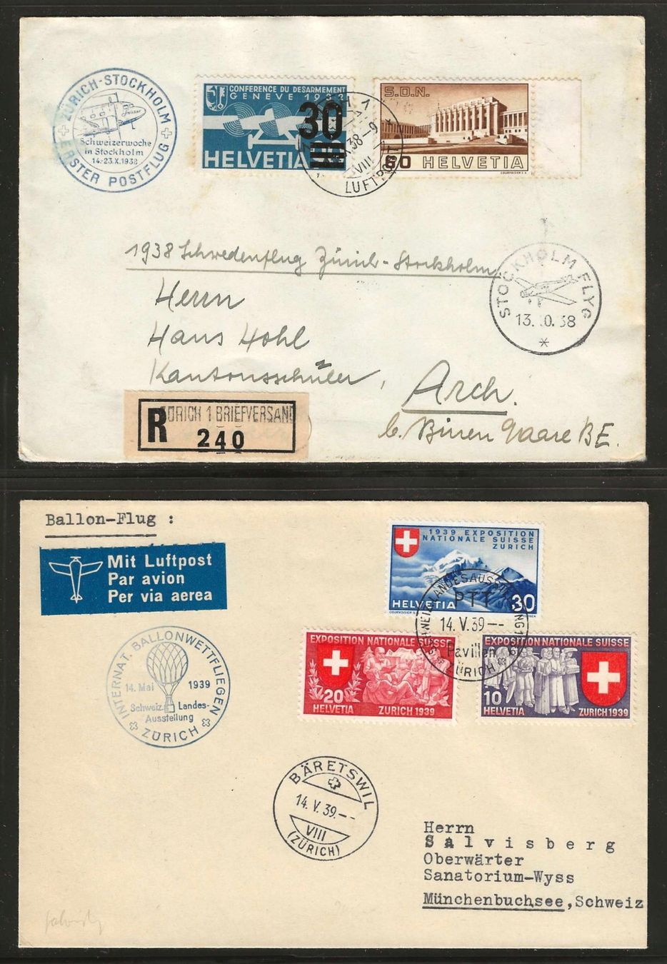 Tous les timbres: 1938/39 : 2 CH Flugpost Briefe – D'occasion à Gümligen par Geniusbuy