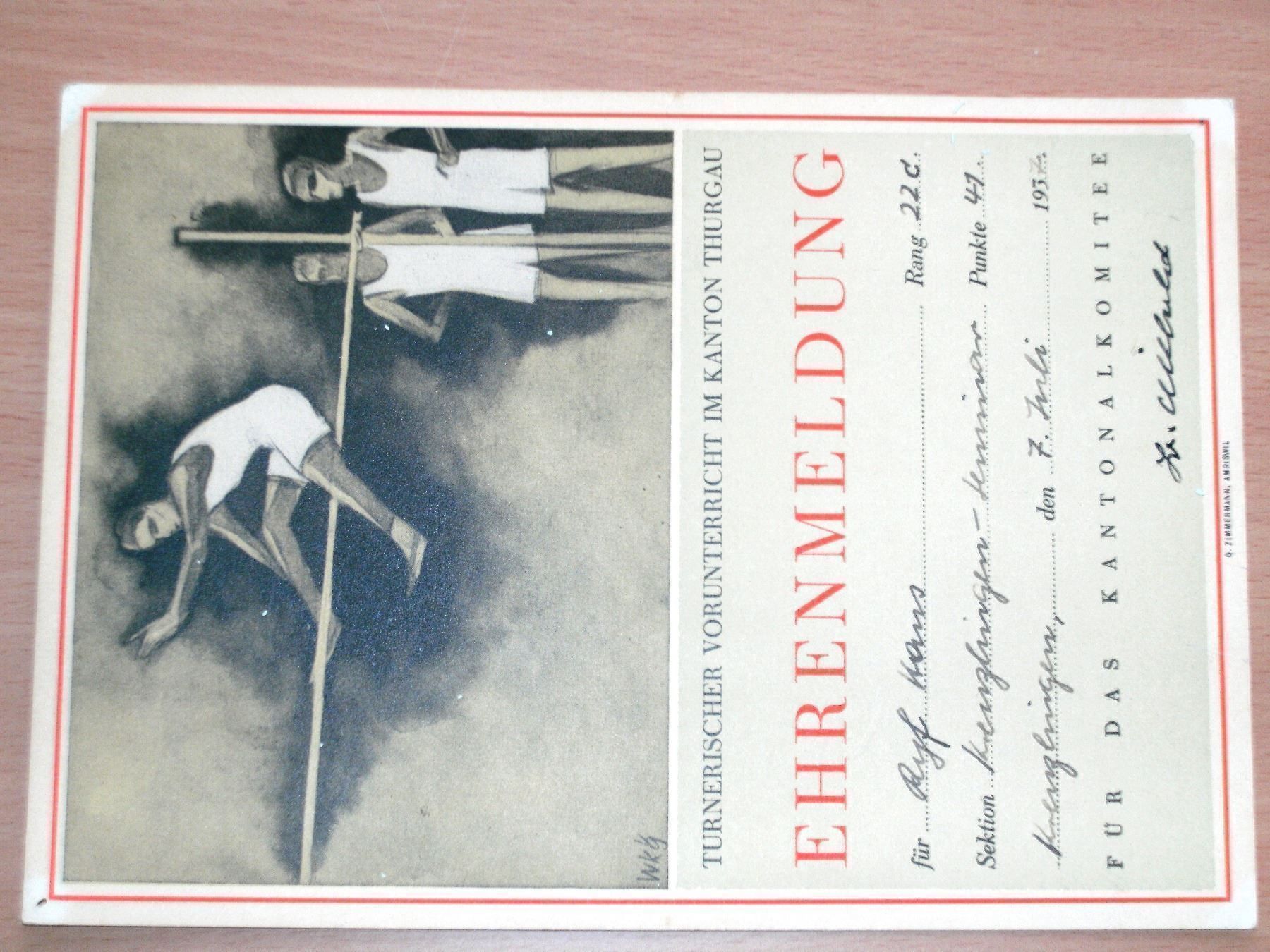 Dokumente: Ehrenmeldung 1937 – Gebraucht aus Grenchen von Kogi7 1