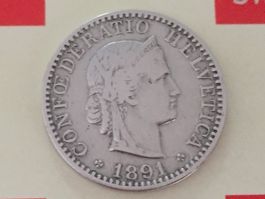 20 Rappen 1891 Ni, ss-vz, nur 1,0 Mio!