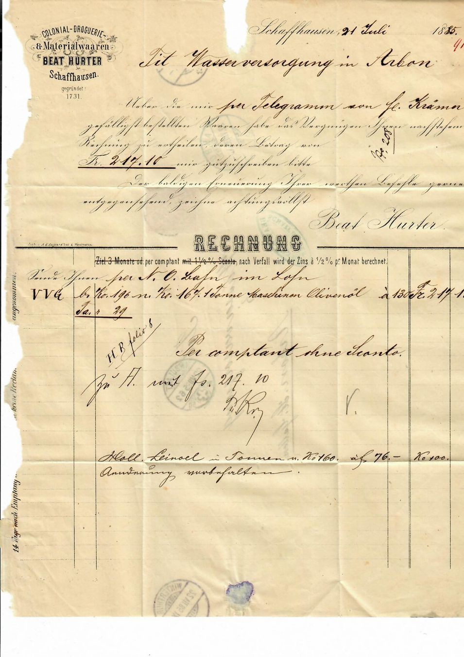 Tutti i francobolli: Brief, Ambulant Winterthur - Arbon 1885 – Usato da Hochdorf venduto da Ziegel-16 2
