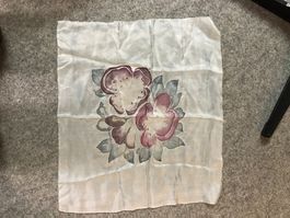 Seidentuch, Blumenmuster, Vintage, weiss, rosa, grau 40x45cm