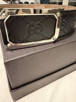 Cintura Gucci originale nera in pelle embossed, fibbia silve