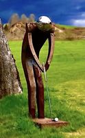 Skulptur Golfspieler Metall Rostoptik Edelstahl Kopf