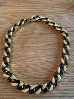 Joli collier vintage noir et blanc doré