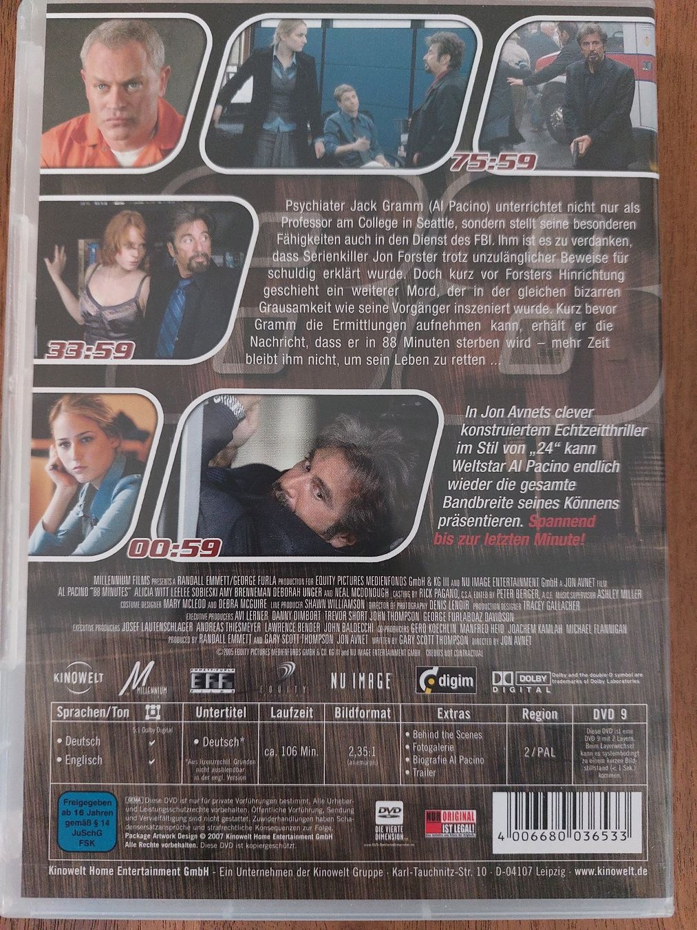 Alle DVDs: DVD - 88 Minutes mit Al Pacino – Gebraucht aus Rheinfelden von FilmAuktion 1