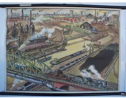 Schulwandbild  Industrie im Ruhrland Vintage guter Zustand