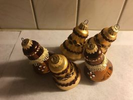 5 Stk. verzierte Weihnachtsglocken, braun + goldfarben
