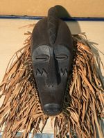 Vintage African Tribal Mask with Raffia – Collectible Art