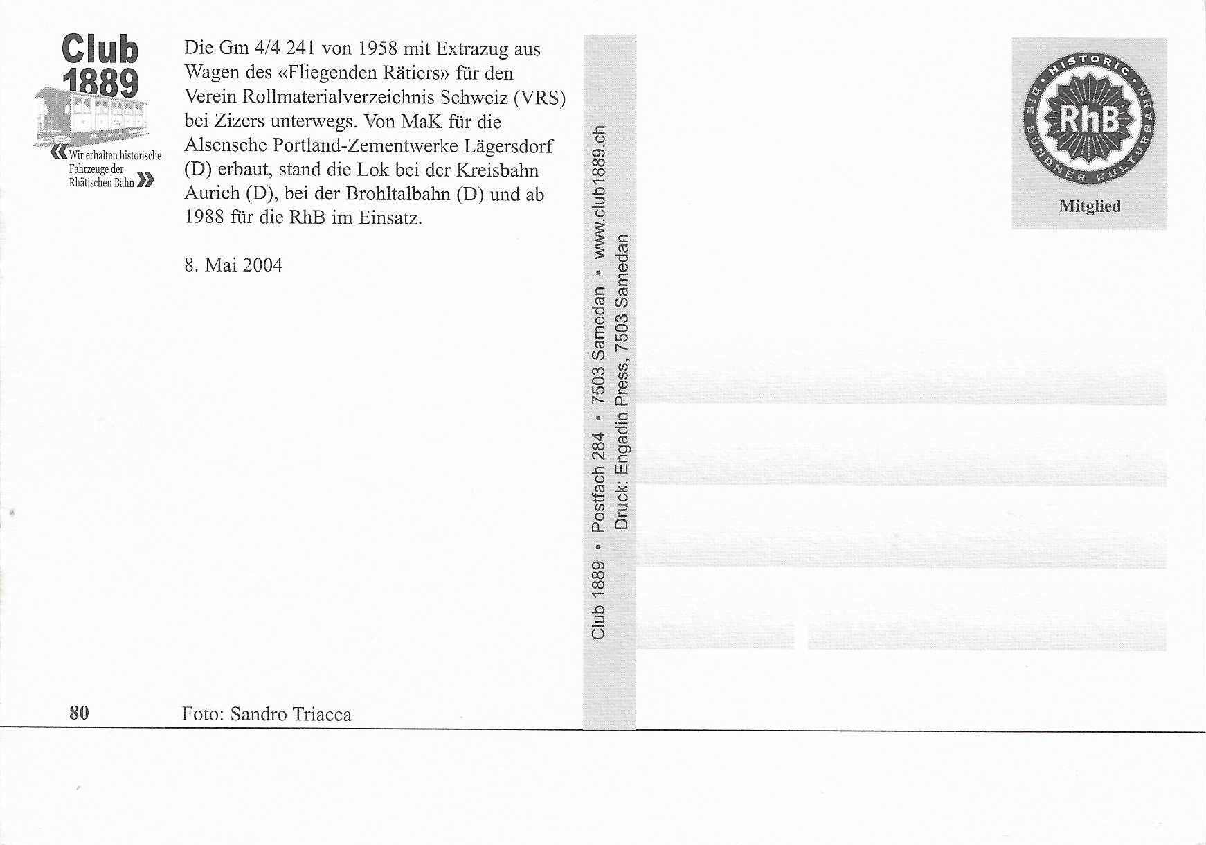 Cartoline postali: Die Gm 4/4 241 von 1958 – Nuovo (secondo la descrizione) da Rothrist venduto da Stranglehold 1