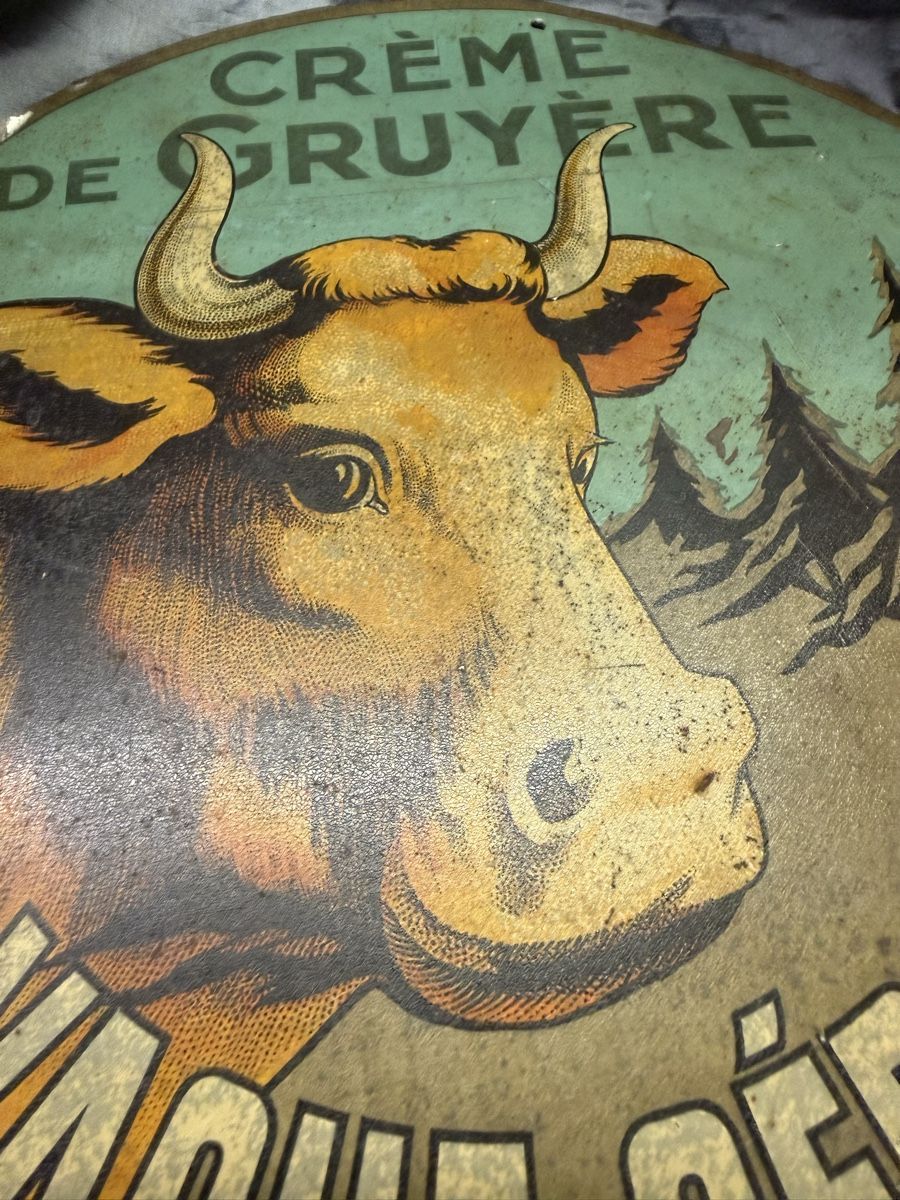 Insegne: Email Blechschild Creme de Gruyère la vache sérieuse – Usato da Glattbrugg venduto da Xena14 2