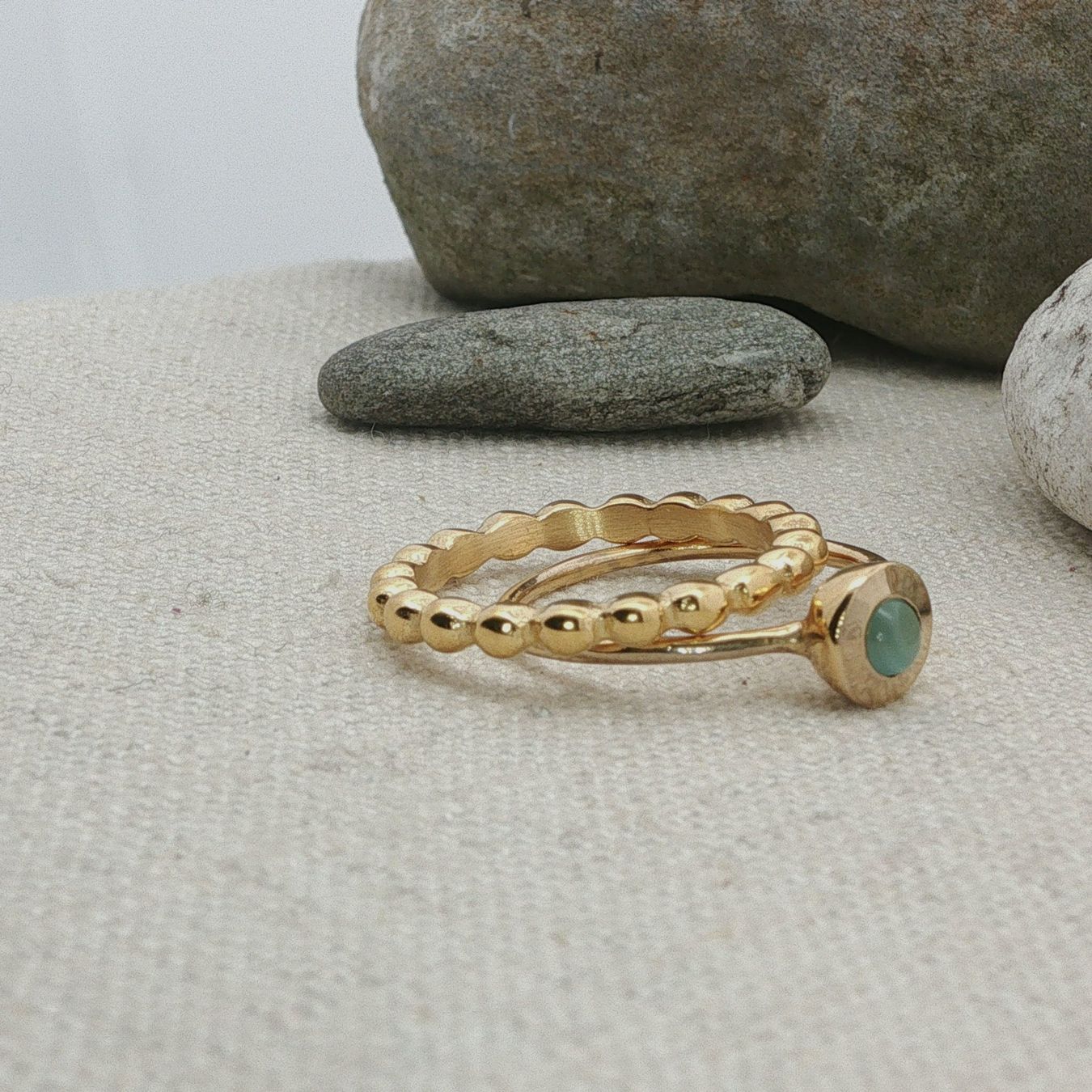Olga Ribler Anelli: Edelstahl & Silber Prehnite Ring SET Ringgrösse 60 – Nuovo (secondo la descrizione) da Luzern venduto da Schmuckoutlet 2