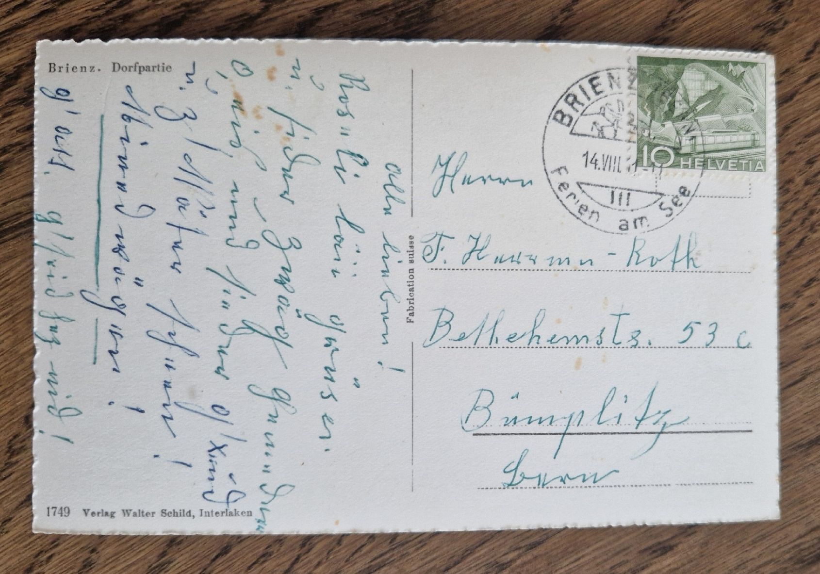 Cartoline postali: Brienz 50iger Jahre – Usato da Ebikon venduto da Donar50 1
