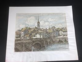 Radierung Bern Altstadt, koloriert, sehr schön